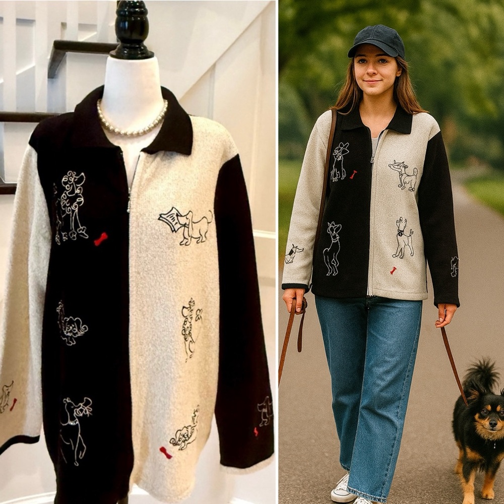Elegant Doggy Cardigan Sweater Size Large